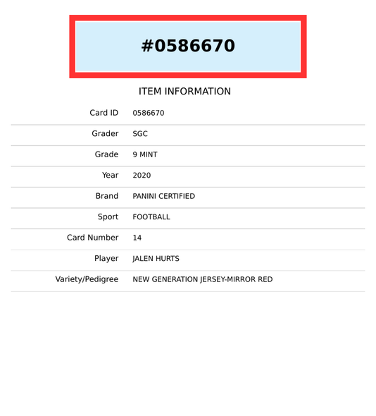 2020 PANINI CERTIFIED NEW GEN JERSEY JALEN HURTS #14 MIRROR RED 32 OF 199 SGC 9 0586670