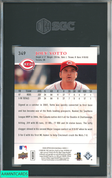 2008 UPPER DECK JOEY VOTTO #349 ROOKIE RC CINCINNATI REDS SGC 9.5 MT+ 8143644