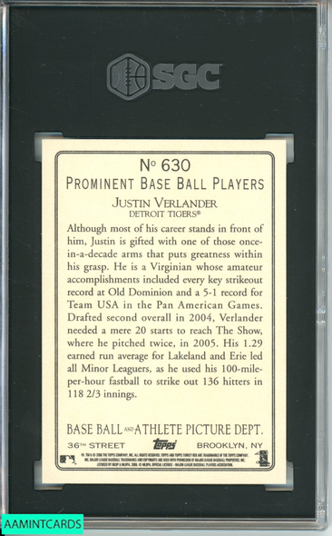 2006 TOPPS TURKEY RED JUSTIN VERLANDER #630 DETROIT TIGERS RC SGC 10 GM 7363386