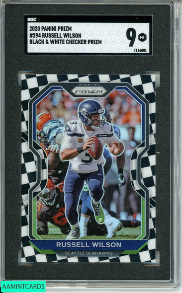 2020 PANINI PRIZM RUSSELL WILSON #294 BLACK WHITE CHECKER PRIZM SGC 9 MT 7136001