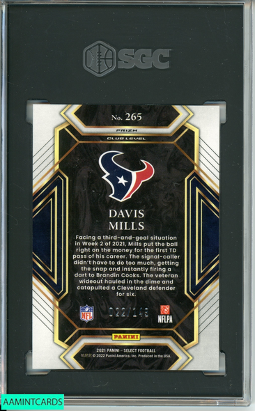 2021 PANINI SELECT DAVIS MILLS #265 TRI COLOR PRIZM 22 OF 149 RC SGC 9 MT 7166371