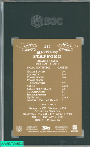 2009 TOPPS MAYO MATTHEW STAFFORD #187 ROOKIE LIONS RC SGC 9.5 MT+ 1411034