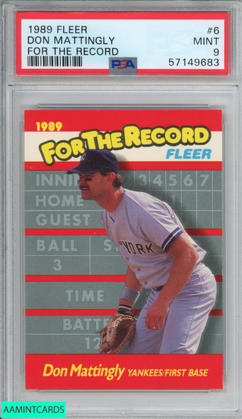 1989 FLEER FOR THE RECORD DON MATTINGLY #6 NEW YORK YANKEES PSA 9 MINT 57149683