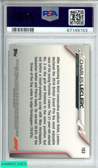 2020 TOPPS CHROME F1 CHARLES LECLERC #163 70TH ANNIVERSARY-ORANGE PSA 8 NM-MT 67149153