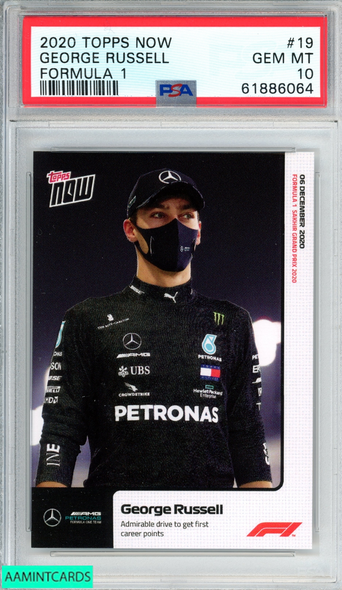 2020 TOPPS NOW FORMULA 1 GEORGE RUSSELL #19 ROOKIE RC PSA 10 GEM MT 61886064