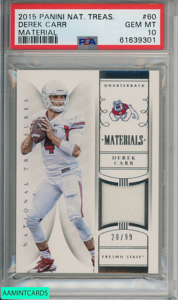 2015 PANINI NATIONAL TREASURES MATERIAL DEREK CARR #60 MATERIAL PSA 10 POP 1 61639301