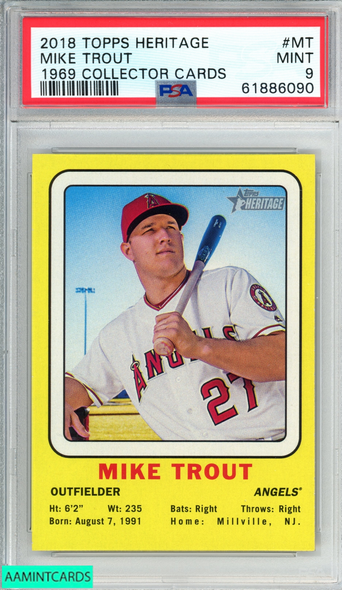 2018 TOPPS HERITAGE 1969 COLLECTOR CARDS MIKE TROUT #MT ANGELS PSA 9 MINT 61886090
