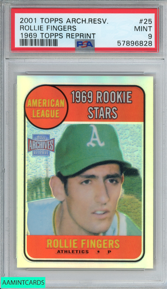 2001 TOPPS ARCHIVES RESERVE ROLLIE FINGERS #25 1969 TOPPS REPRINT HOF PSA 9 MINT 57896828