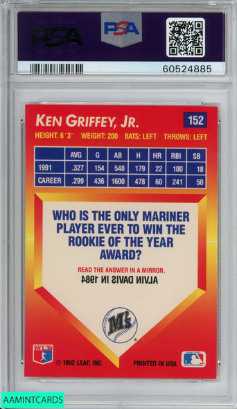 1992 DONRUSS TRIPLE PLAY KEN GRIFFEY JR #152 SEATTLE MARINERS HOF PSA 8 NM-MT 60524885