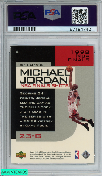 1998 UD CHOICE PREVIEW NBA FINALS SHOT MICHAEL JORDAN #4 BULLS HOF PSA 9 MINT 57184742
