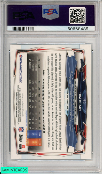 2014 TOPPS CHROME TOM BRADY #62 BLUE JERSEY NEW ENGLAND PATRIOTS PSA 9 MINT 60658489