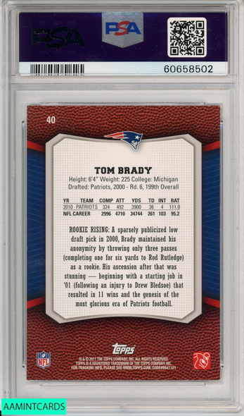 2011 TOPPS RISING ROOKIES TOM BRADY #40 NEW ENGLAND PATRIOTS PSA 9 MINT 60658502