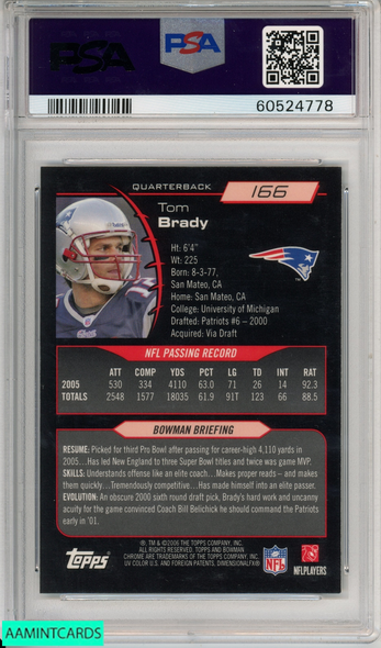 2006 BOWMAN CHROME TOM BRADY #166 NEW ENGLAND PATRIOTS PSA 8 NM-MT 60524778