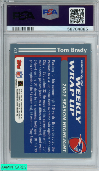 2003 TOPPS TOM BRADY #293 NEW ENGLAND PATRIOTS PSA 9 MINT 58704885