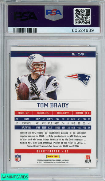 2013 PANINI ROOKIES AND STARS TOM BRADY #59 NEW ENGLAND PATRIOTS PSA 9 MINT 60524639