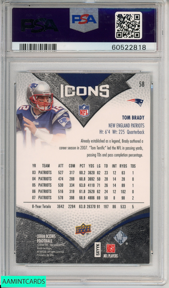 2008 UPPER DECK ICONS TOM BRADY #58 NEW ENGLAND PATRIOTS PSA 9 MINT 60522818