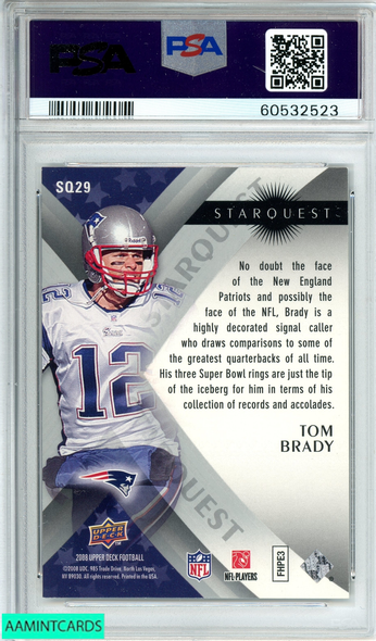 2008 UPPER DECK STARQUEST TOM BRADY #SQ29 SILVER NEW ENGLAND PATRIOTS PSA 9 MINT 60532523