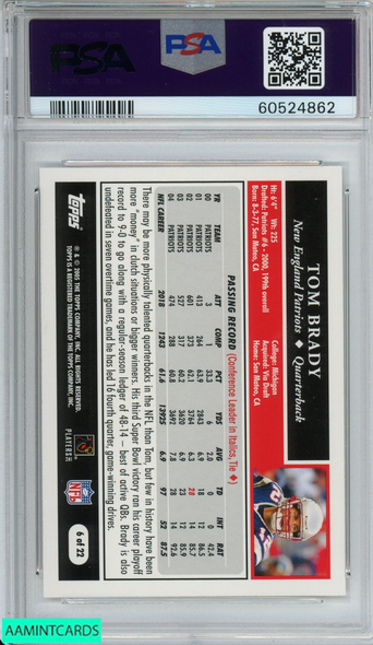 2005 TOPPS TURN BACK THE CLOCK TOM BRADY #6 NEW ENGLAND PATRIOTS PSA 9 MINT 60524862