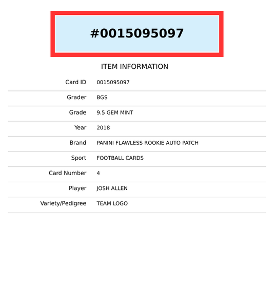 2018 PANINI FLAWLESS JOSH ALLEN #4 ROOKIE PATCH AUTO RPA LOGO 9 OF 10 BGS 9.5 0015095097