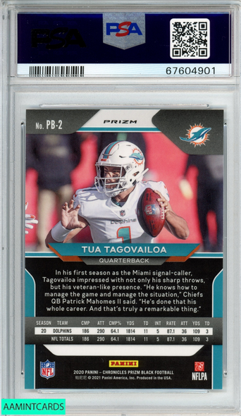 2020 PANINI CHRONICLES PRIZM BLACK TUA TAGOVAILOA #PB2 SILVER RC PSA 10 GEM MT 67604901