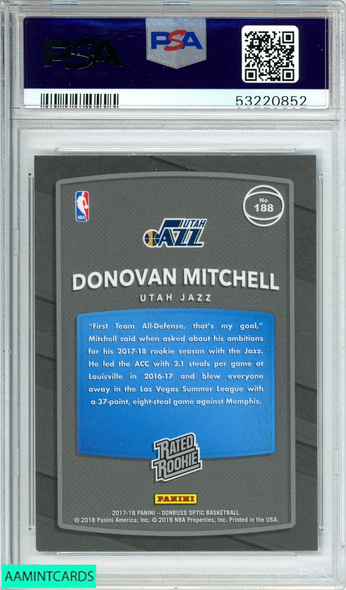 2017 PANINI DONRUSS OPTIC DONOVAN MITCHELL #188 UTAH JAZZ RC PSA 9 MINT 53220852