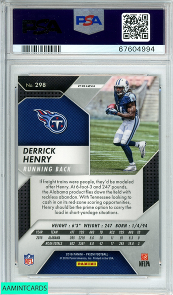 2016 PANINI PRIZM DERRICK HENRY #298 PRIZM ROOKIE RC PSA 10 GEM MT 67604994