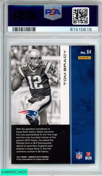 2017 PANINI DONRUSS ELITE TOM BRADY #64 NEW ENGLAND PATRIOTS PSA 9 MINT 61510615