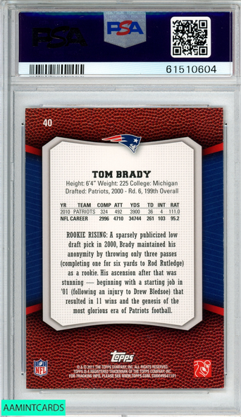 2011 TOPPS RISING ROOKIES TOM BRADY #40 NEW ENGLAND PATRIOTS PSA 9 MINT 61510604