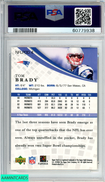 2004 UPPER DECK NFL PLAYER OF THE DAY TOM BRADY #POD4 PATRIOTS PSA 9 MINT 60779938