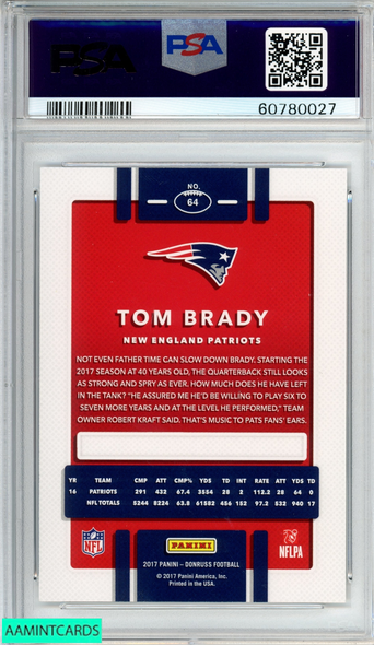 2017 PANINI DONRUSS TOM BRADY #64 NEW ENGLAND PATRIOTS PSA 9 MINT 60780027