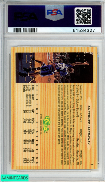 1993 CLASSIC DRAFT PICKS ANFERNEE HARDAWAY #2 ROOKIE RC PSA 9 MINT 61534327