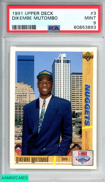 1991 UPPER DECK DIKEMBE MUTOMBO #3 ROOKIE RC DENVER NUGGETS HOF PSA 9 MINT 60853893