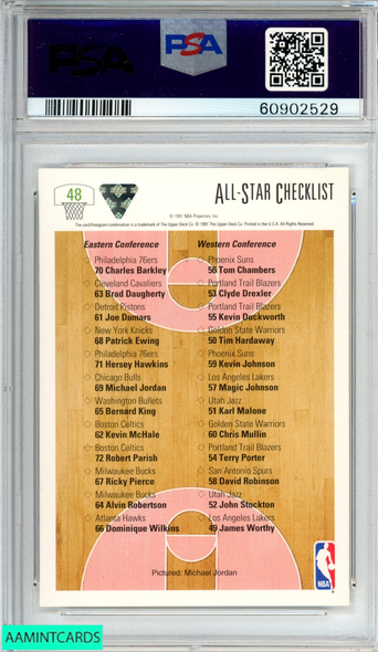 1991 UPPER DECK MICHAEL JORDAN #48 ALL-STAR CHECKLIST BULLS HOF PSA 9 MINT 60902529