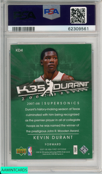 2007 UD FIRST EDITION KEVIN DURANT #KD4 DURANT EXCLUSIVES ROOKIE RC PSA 9 62309561