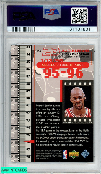 1998 UPPER DECK MJ LIVING LEGEND MICHAEL JORDAN #100 BULLS HOF PSA 9 MINT 61101801