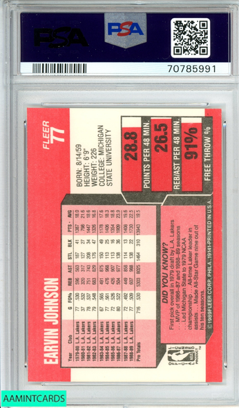 1989 FLEER MAGIC JOHNSON #77 LOS ANGELES LAKERS HOF PSA 10 GEM MT 70785991