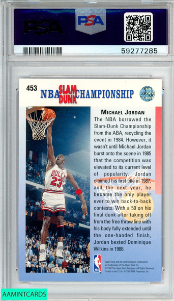 1992 UPPER DECK MICHAEL JORDAN #453 CORRECT CHAMP IN 87 88 BULLS HOF PSA 9 MINT 59277285