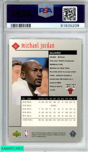 1998 UPPER DECK BLACK DIAMOND MICHAEL JORDAN #12 SINGLE BULLS HOF PSA 9 MINT 61835209