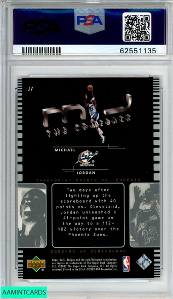 2002 UPPER DECK MJ THE COMEBACK MICHAEL JORDAN #J7 WIZARDS HOF PSA 9 MINT 62551135