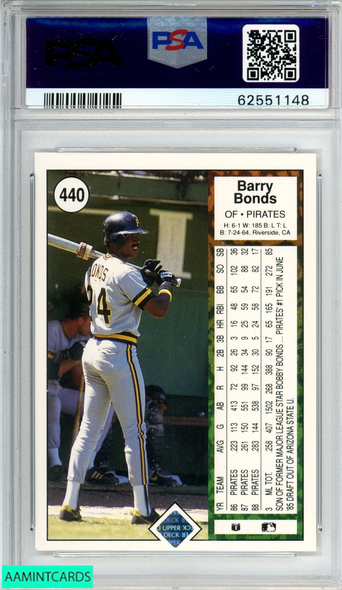 1989 UPPER DECK BARRY BONDS #440 PITTSBURGH PIRATES PSA 9 MINT