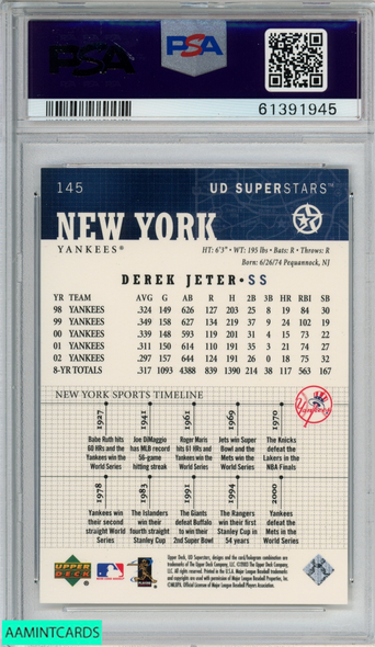 2002 UPPER DECK SUPERSTARS DEREK JETER #145 NEW YORK YANKEES HOF PSA 9 MINT 61391945