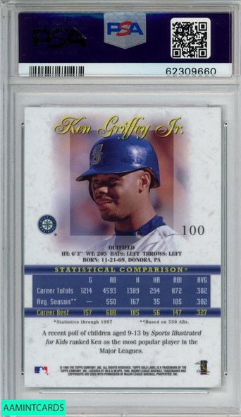 1999 TOPPS GOLD LABEL CLASS 2 KEN GRIFFEY JR #100 GOLD LABEL PSA 8 NM-MT  62309852 - AA Mint Cards