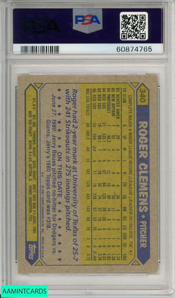 1987 TOPPS ROGER CLEMENS #340 RED SOX PSA 9 MINT 60874765