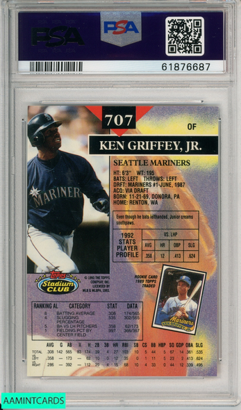 1993 STADIUM CLUB KEN GRIFFEY JR #707 SEATTLE MARINERS HOF PSA 9 MINT 61876687