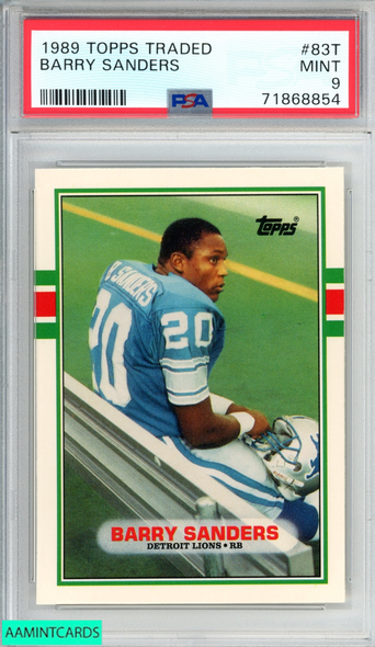 1989 TOPPS TRADED BARRY SANDERS #83T ROOKIE RC DETROIT LIONS HOF PSA 9 MINT 71868854