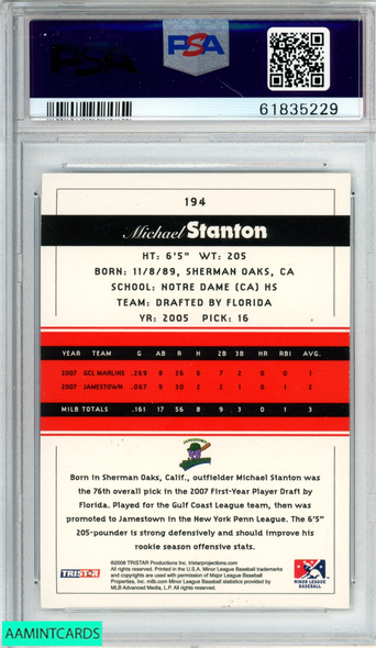 2008 TRISTAR PROJECTIONS GIANCARLO MIKE STANTON #194 REFLECTIVES ROOKIE RC PSA 8 61835229