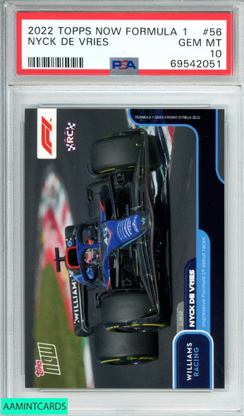 2022 TOPPS NOW F1 NYCK DE VRIES #56 WILLIAMS RACING ROOKIE RC PSA 10 GEM MIN 69542051