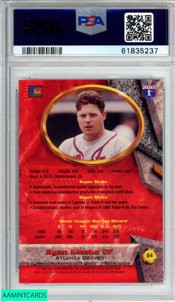 1994 BOWMANS BEST RYAN KLESKO #84 RED ATLANTA BRAVES PSA 8 NM-MT 61835237