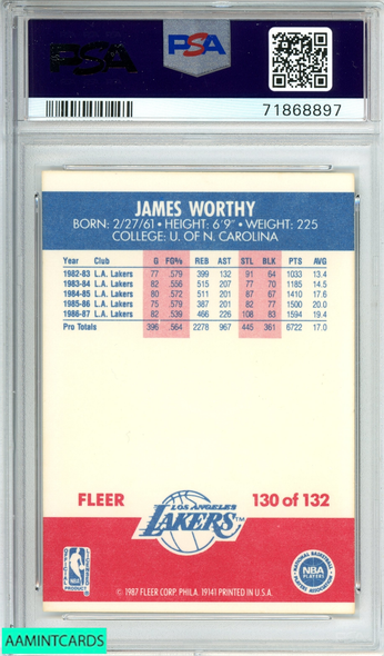 1987 FLEER JAMES WORTHY #130 LOS ANGELES LAKERS PSA 9 MINT 71868897