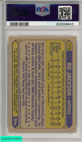 1987 TOPPS BO JACKSON #170 FUTURE STARS KANSAS CITY ROYALS PSA 8 NM-MT 62309843